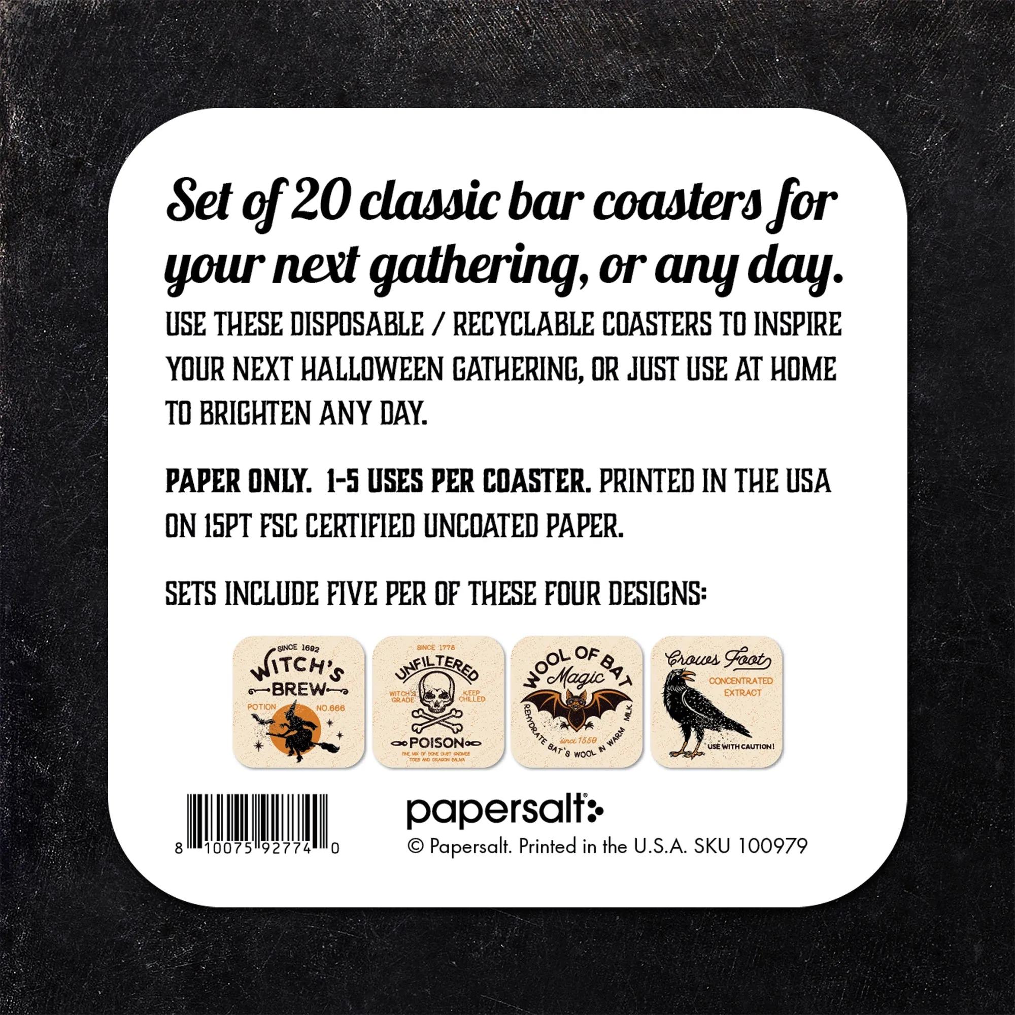 Witch, Poison, Bat, Crow Assorted Halloween Coaster Set
